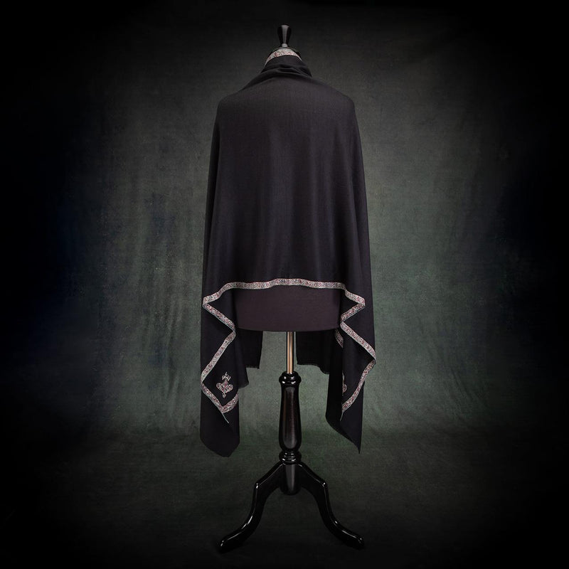 Hand Embroidered Eco-Toosh Hashidar Shawl Black