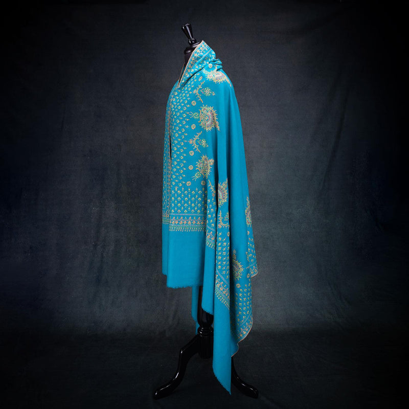 Doardar Sozni Hand Embroidered Cashmere Pashmina Turquoise