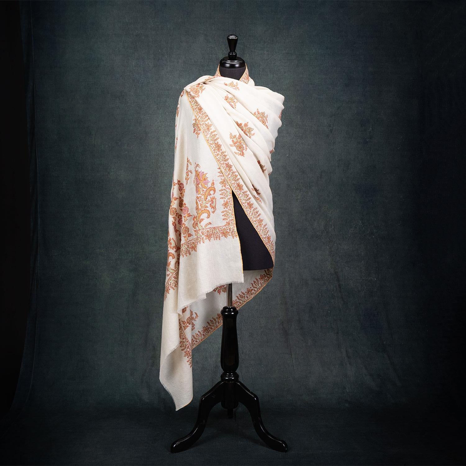 Sozni Embroidered Pashmina 'The Colours of Sunrise' Bhajan