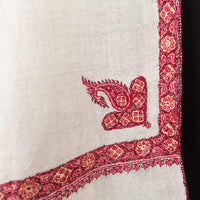 Sozni Hand Embroidered Cashmere Shawl Burgundy Border