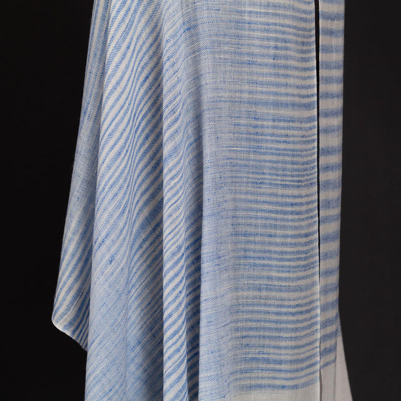 Ikat Pashmina Wrap 'Clouds of Ladakh' Blue Stripe