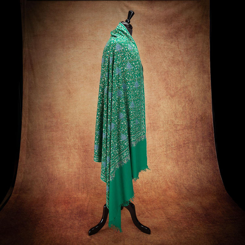 Sozni Hand Embroidered Cashmere Pashmina Emerald