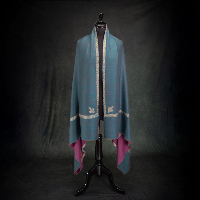 Sozni Hand Embroidered Double Sided Pashmina Magenta