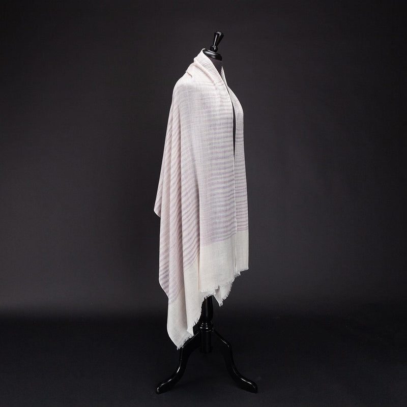 Ikat Cashmere Shawl 'Clouds of Ladakh' Lilac Stripe