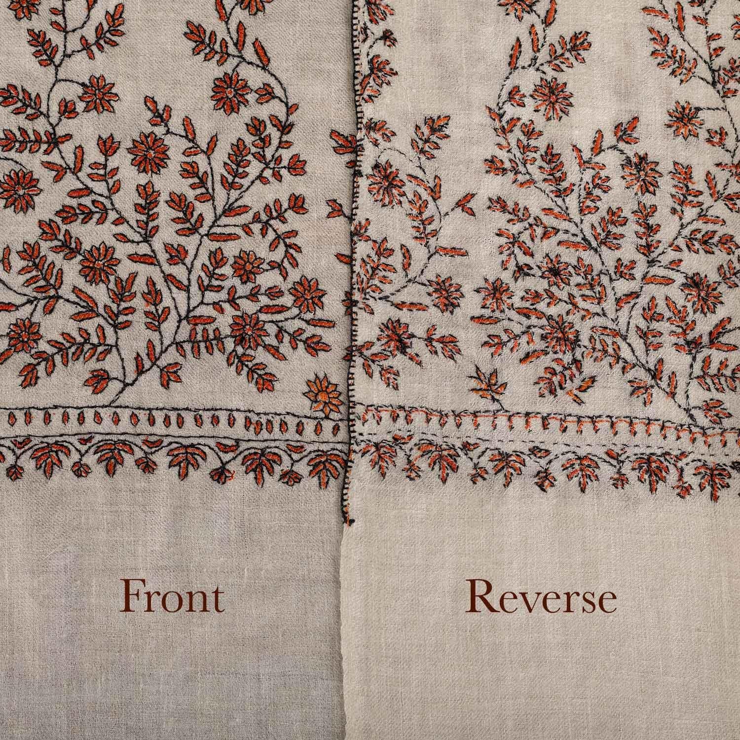 Spring of Kashmir Stole Black & Orange Hand Embroidery