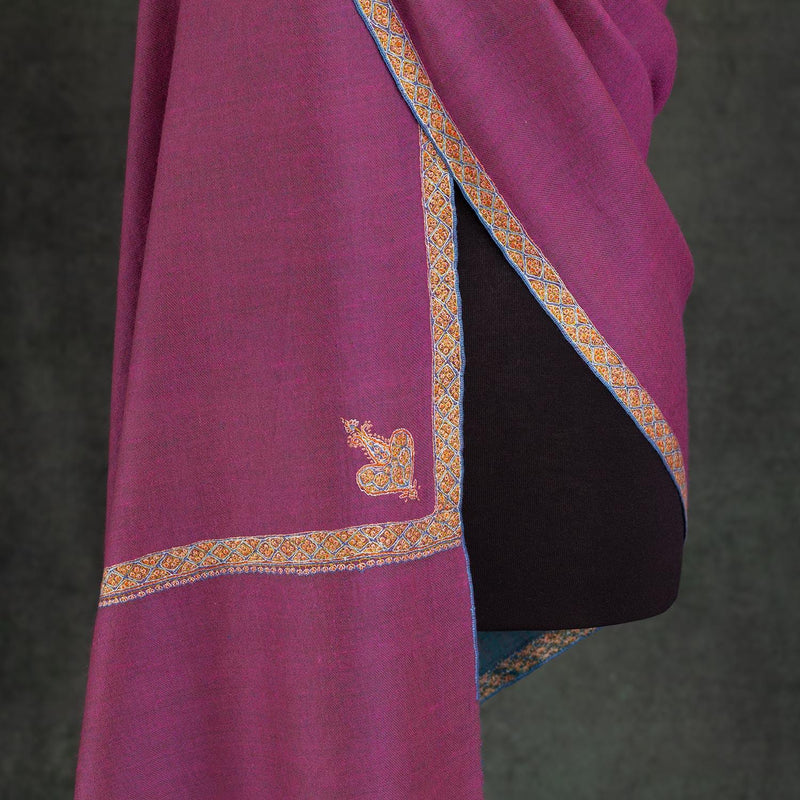 Sozni Hand Embroidered Double Sided Pashmina Magenta
