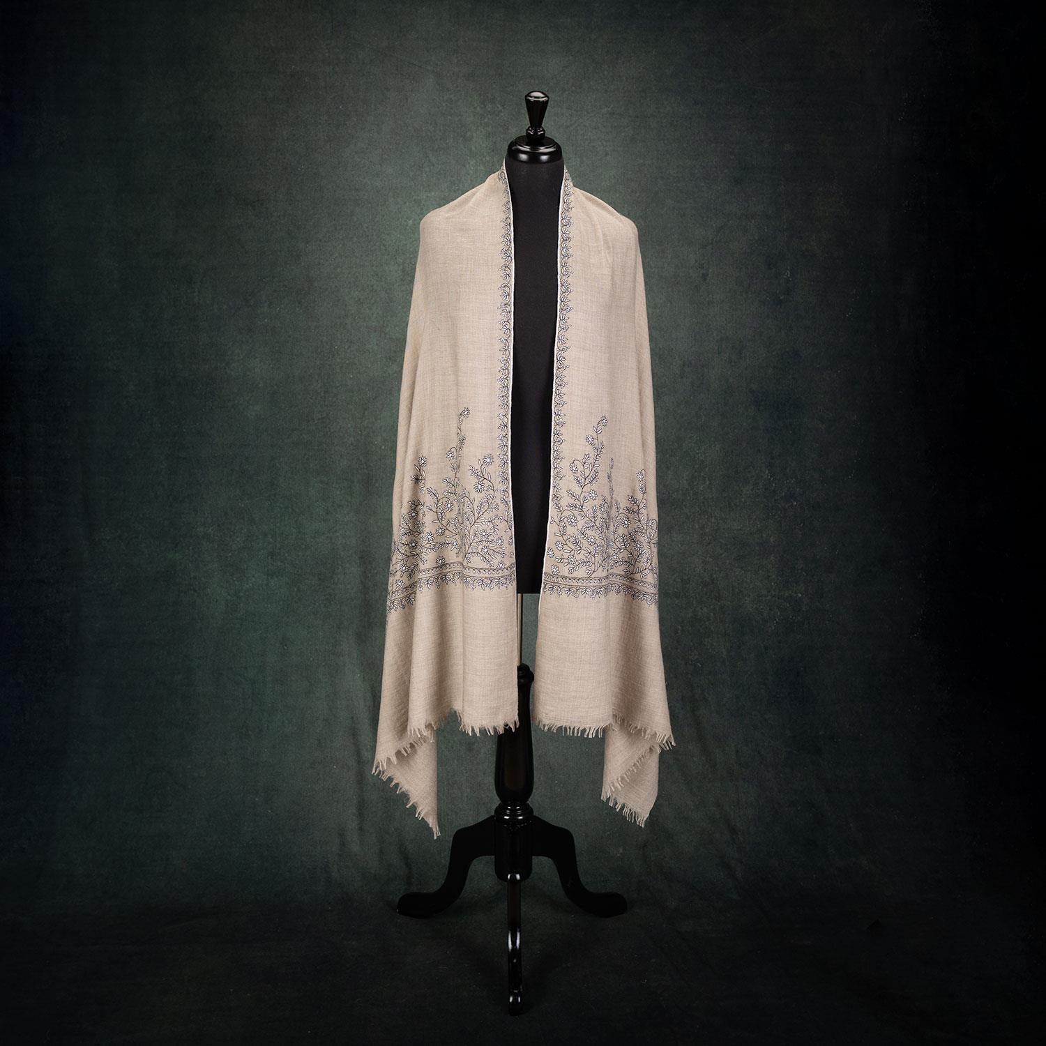 Spring of Kashmir Stole Black & White Hand Embroidery