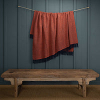 Pure New Wool Herringbone Throw Coral & Navy