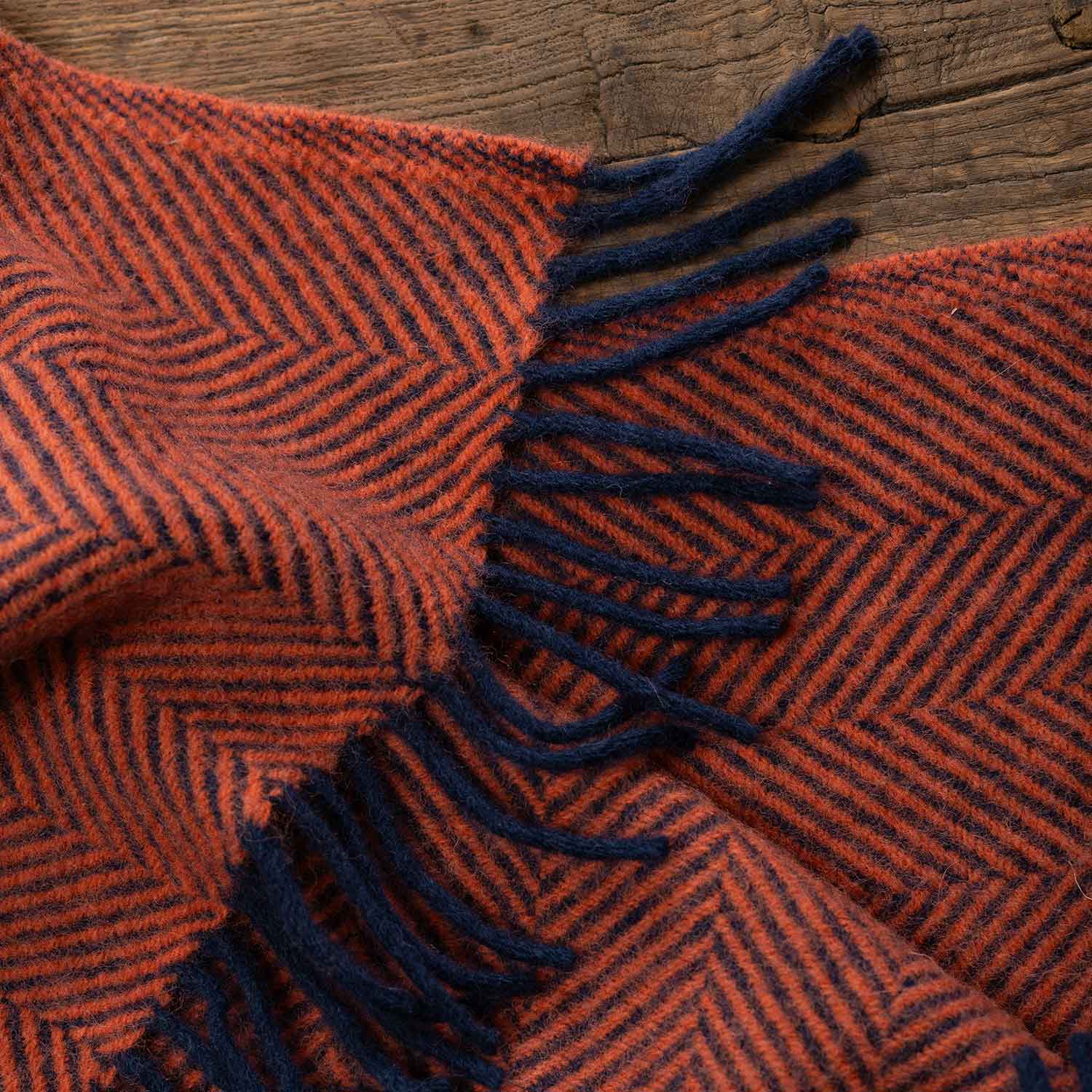Pure New Wool Herringbone Throw Coral & Navy