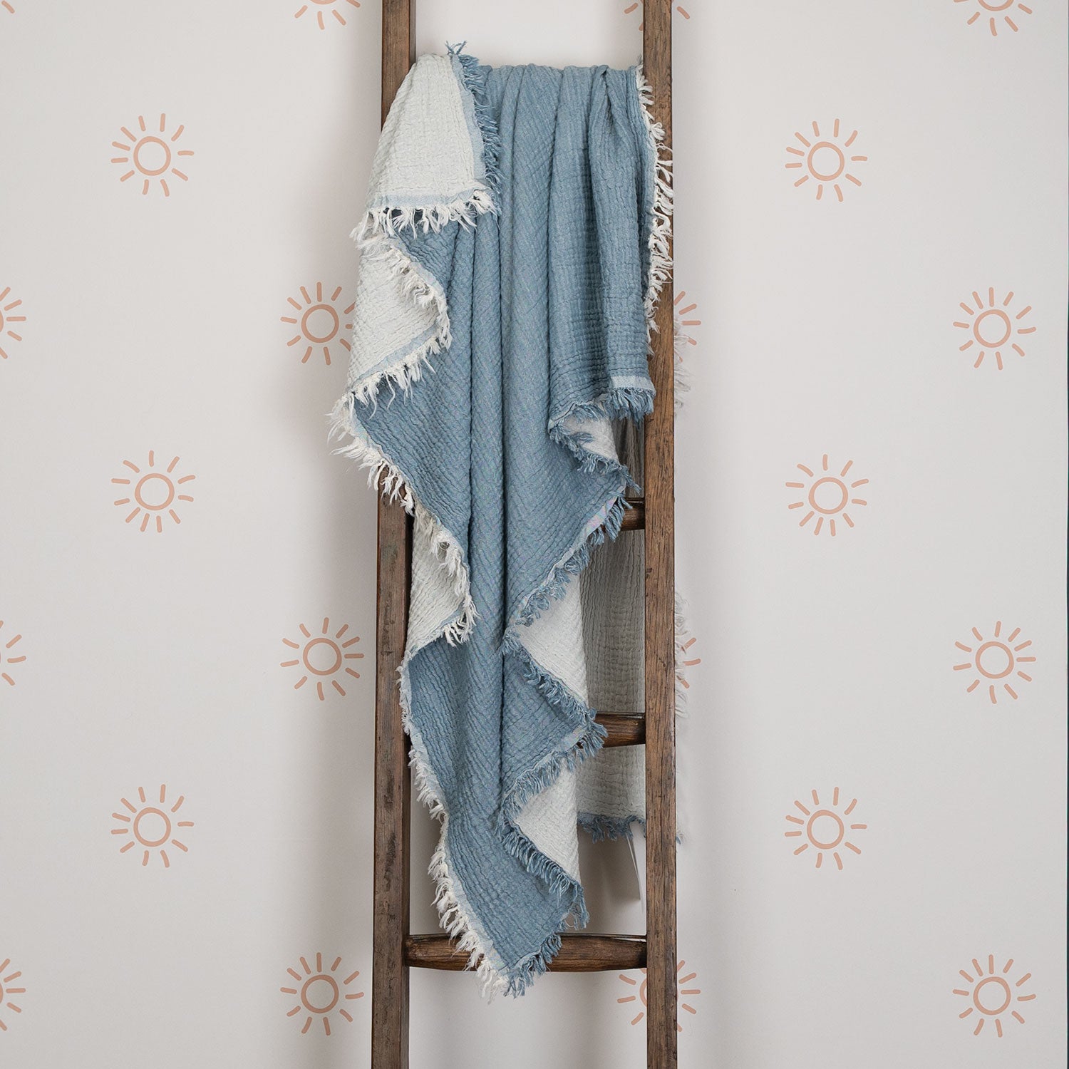 Organic Cotton Muslin Baby Blanket Denim & White