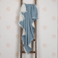 Organic Cotton Muslin Baby Blanket Denim & White