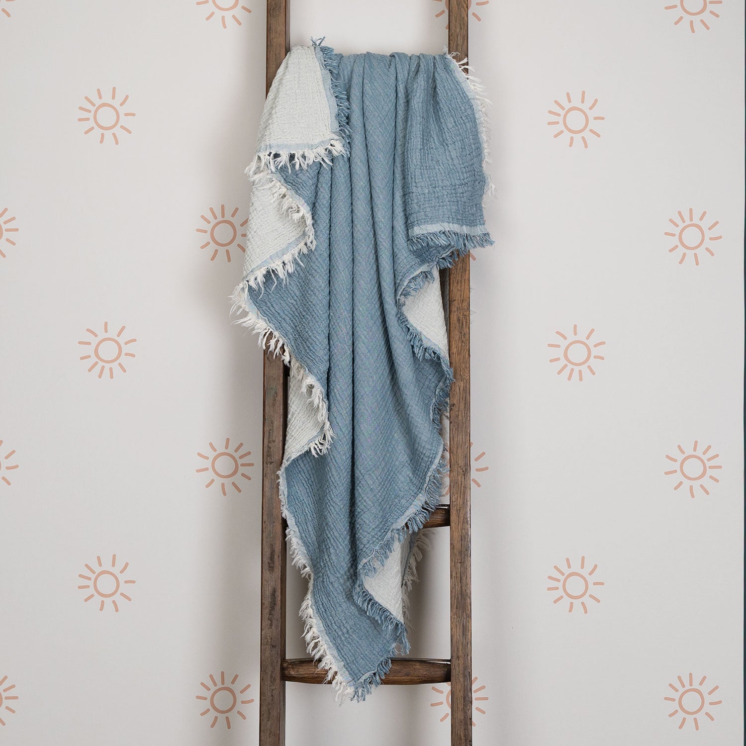 Organic Cotton Muslin Baby Blanket Denim & White