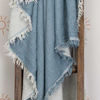 Organic Cotton Muslin Baby Blanket Denim & White