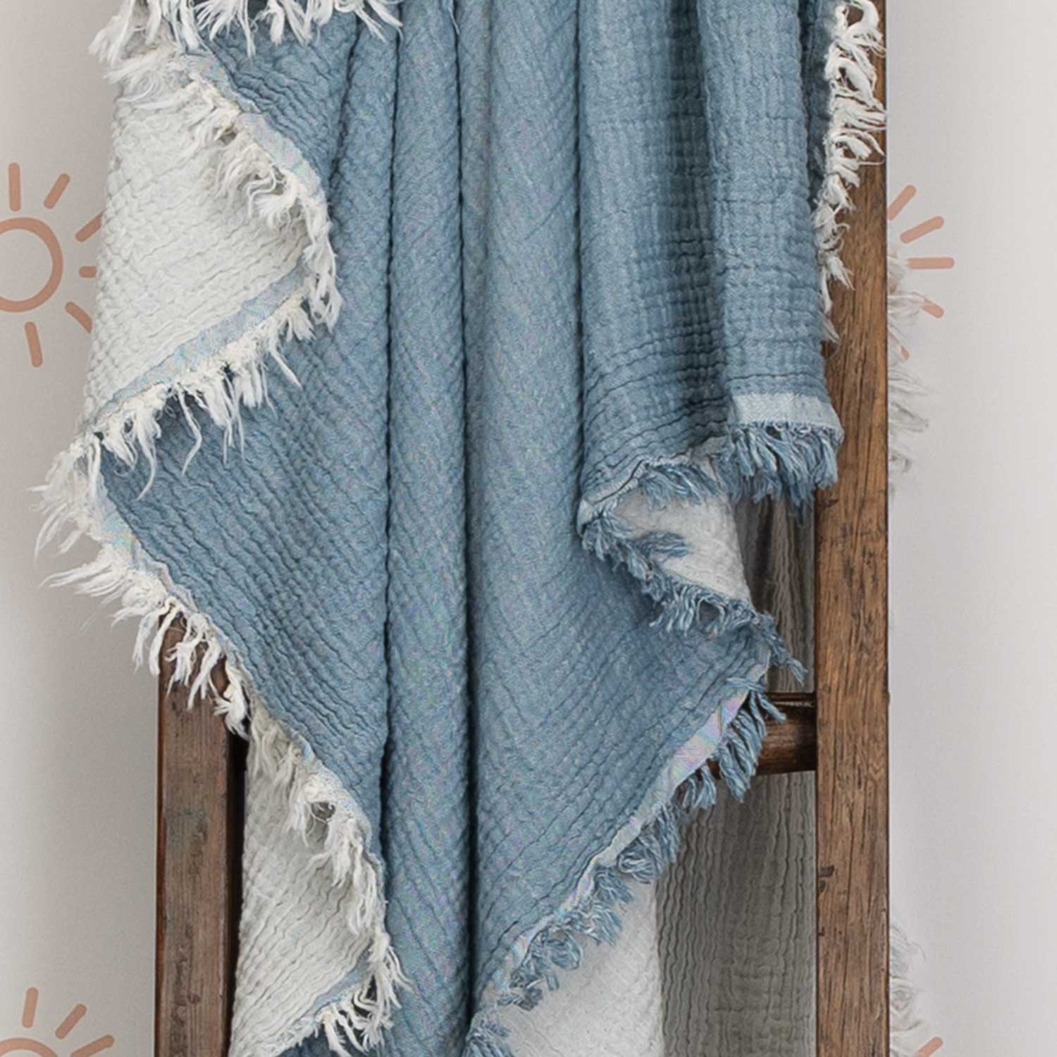 Organic Cotton Muslin Baby Blanket Denim & White