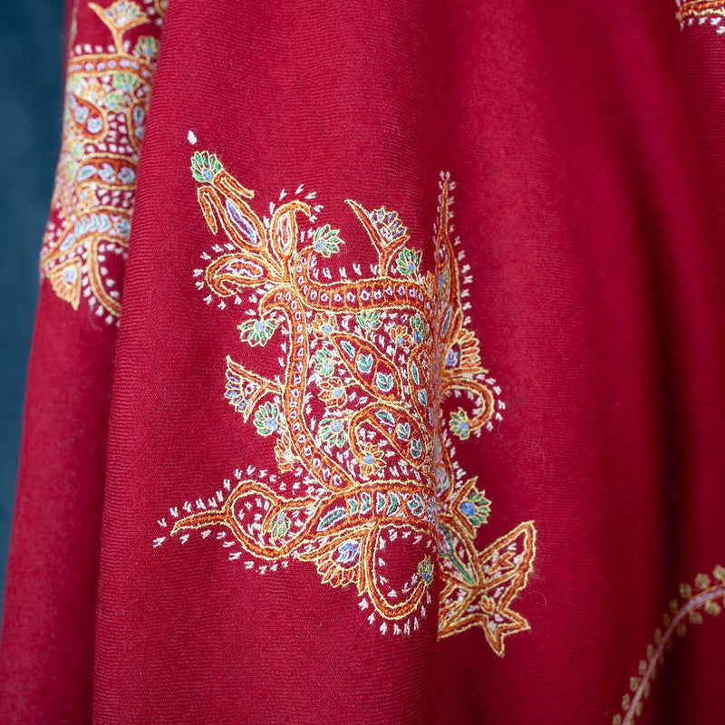 Hand Embroidered Sozni Shawl 'The Fire God'