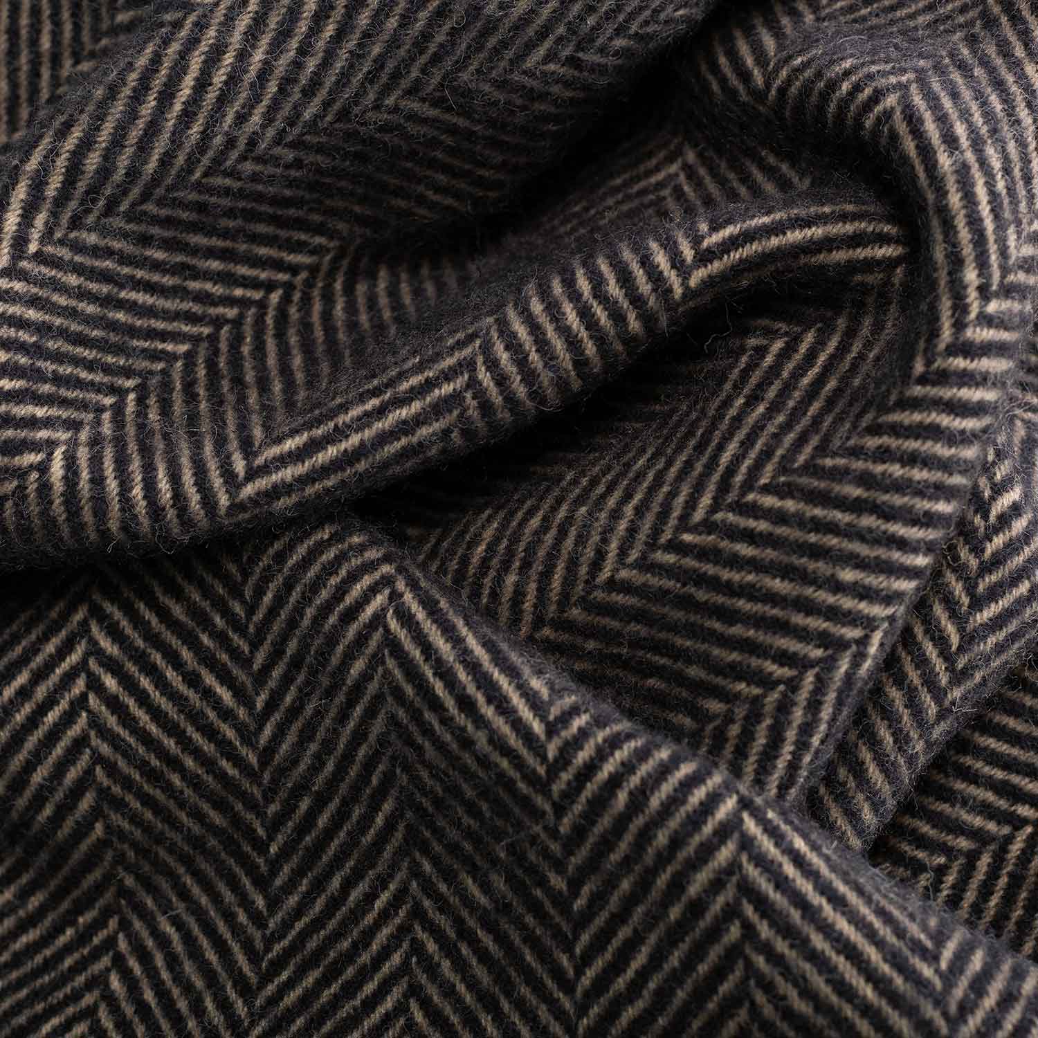 Pure New Wool Herringbone Throw Ebony & Tan