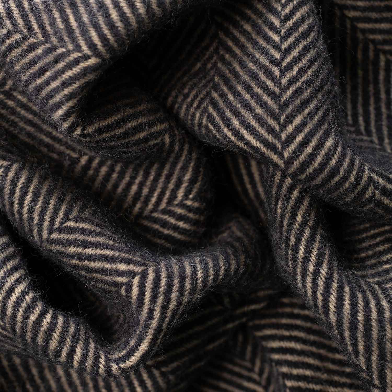 Pure New Wool Herringbone Throw Ebony & Tan