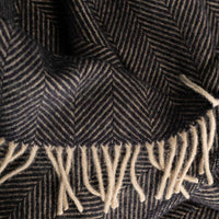 Pure New Wool Herringbone Throw Ebony & Tan
