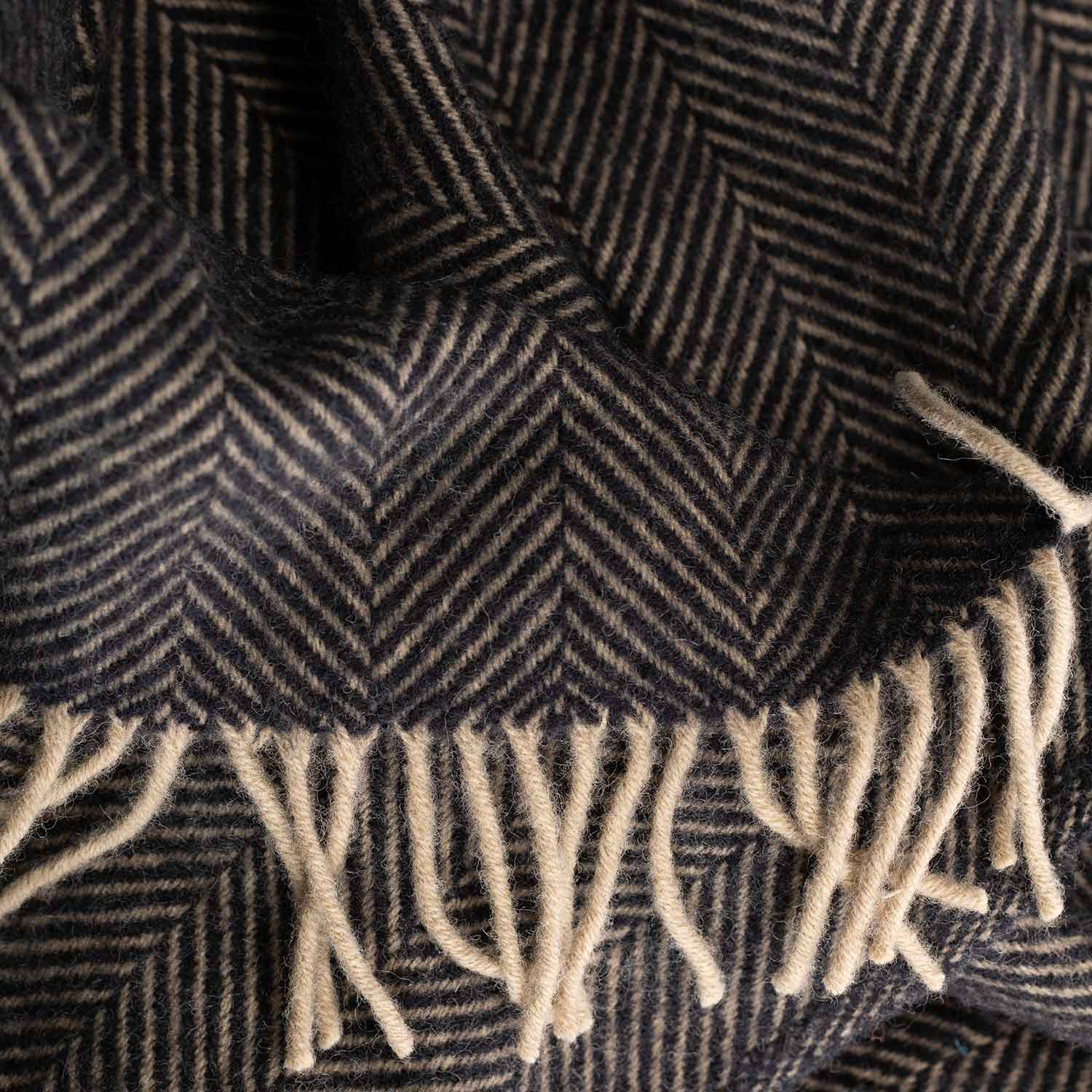 Pure New Wool Herringbone Throw Ebony & Tan