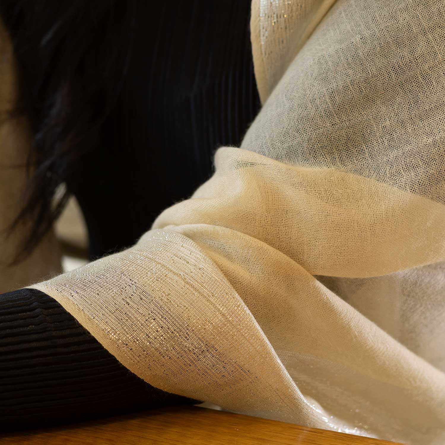 Silver Bordered Cashmere Pashmina Stole Gold