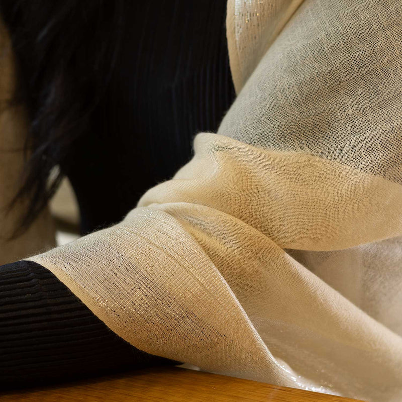 Silver Bordered Cashmere Pashmina Stole Gold
