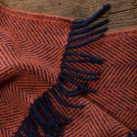 Pure New Wool Herringbone Knee Rug Coral & Navy