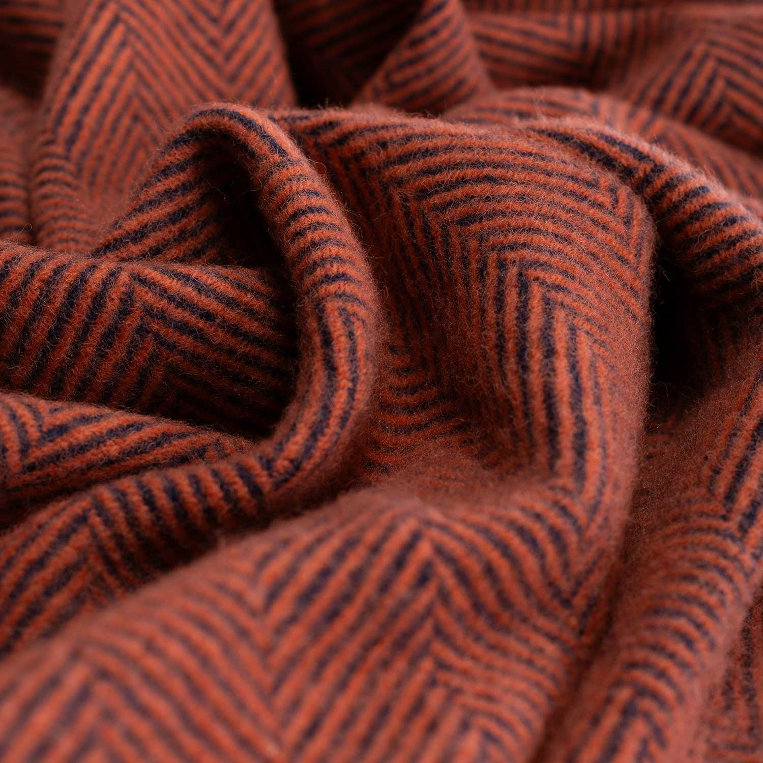 Pure New Wool Herringbone Knee Rug Coral & Navy