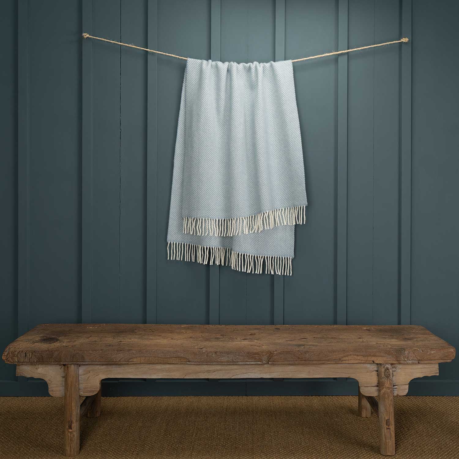Pure New Wool Herringbone Knee Rug Duck Egg