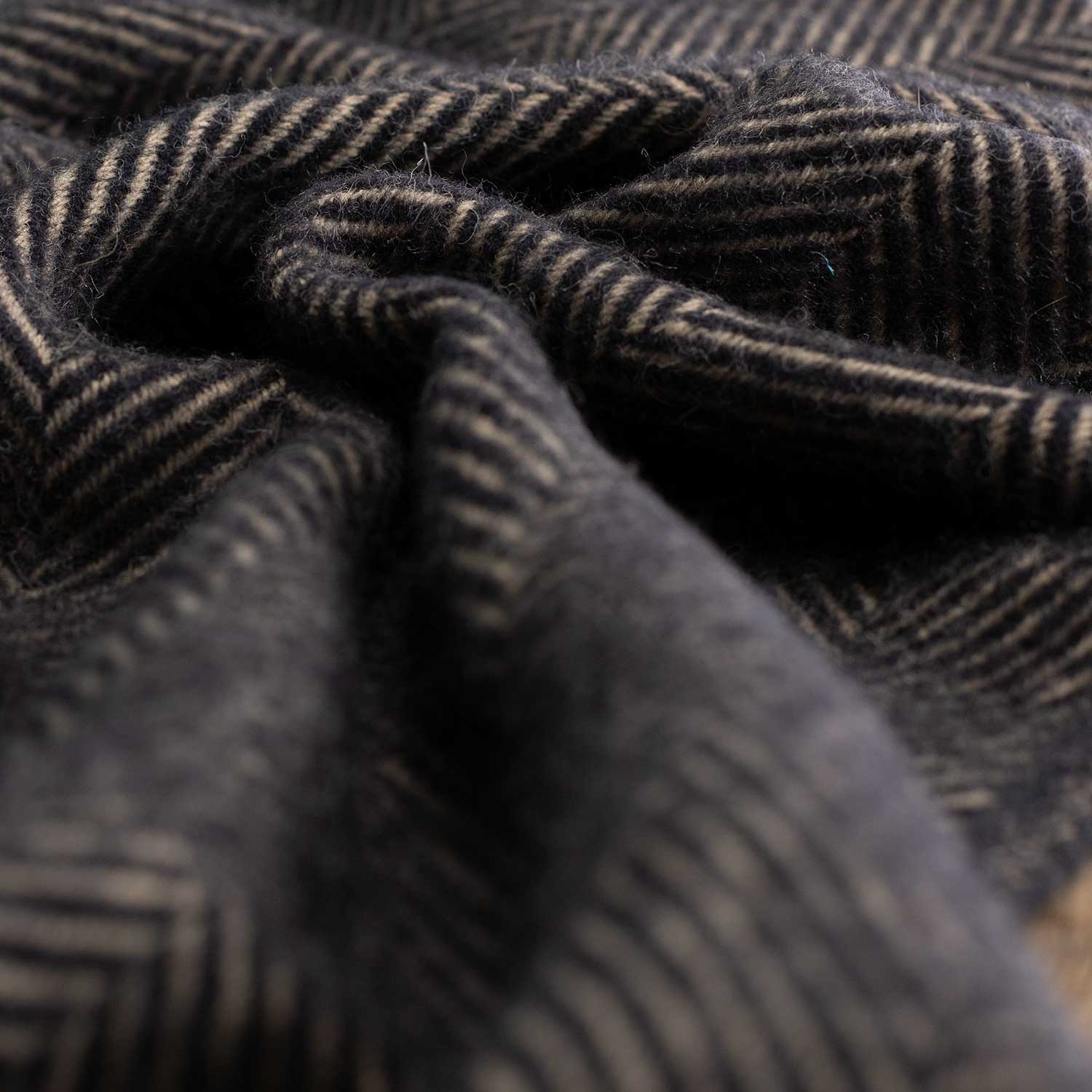 Pure New Wool Herringbone Knee Rug Ebony & Tan