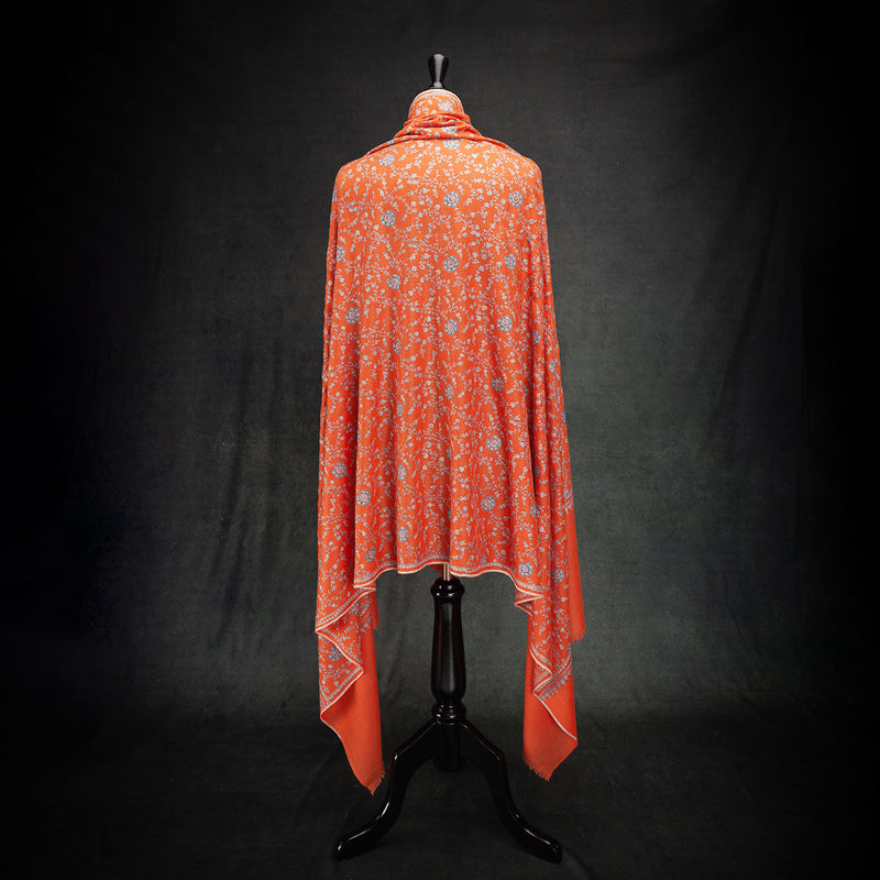 Sozni Hand Embroidered Cashmere Pashmina Orange