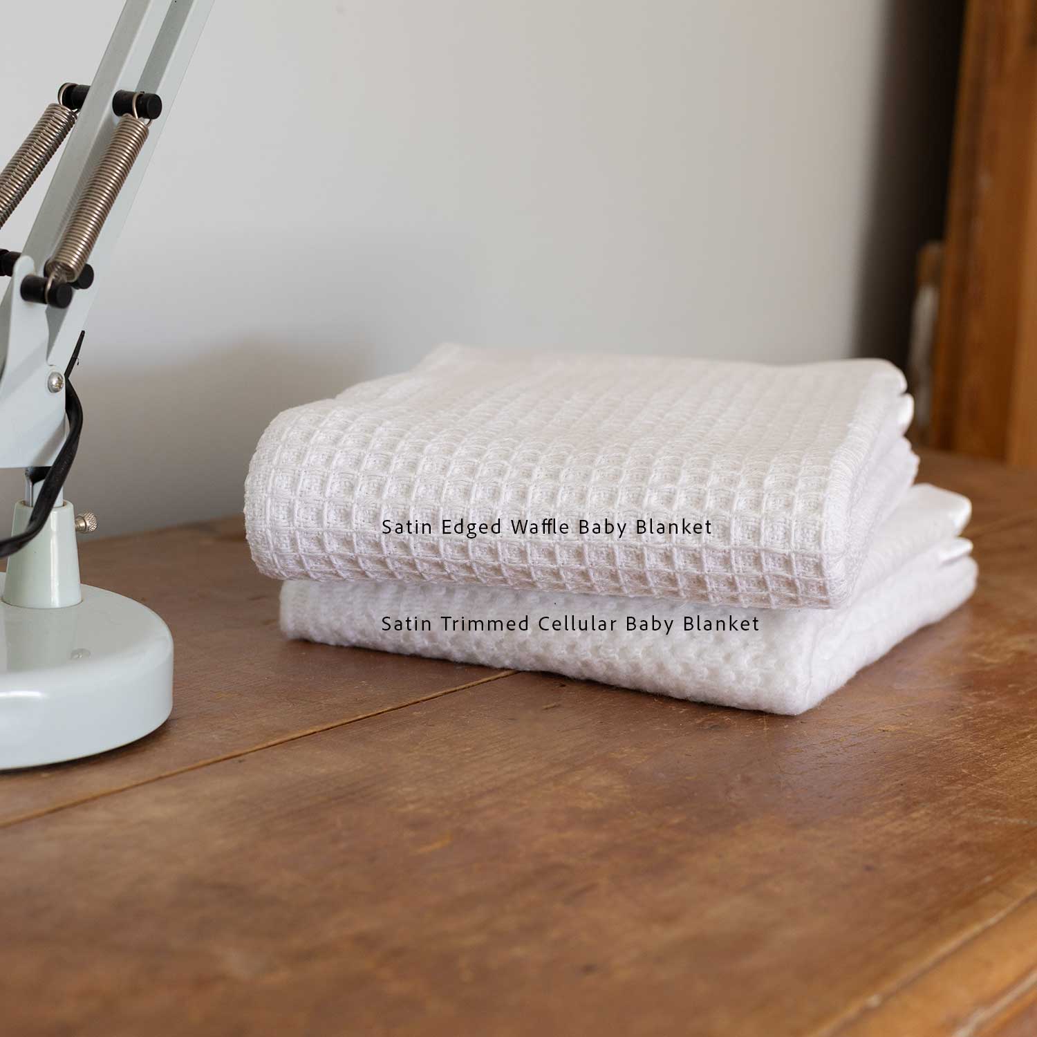 Satin Trimmed Cotton Waffle Baby Blanket
