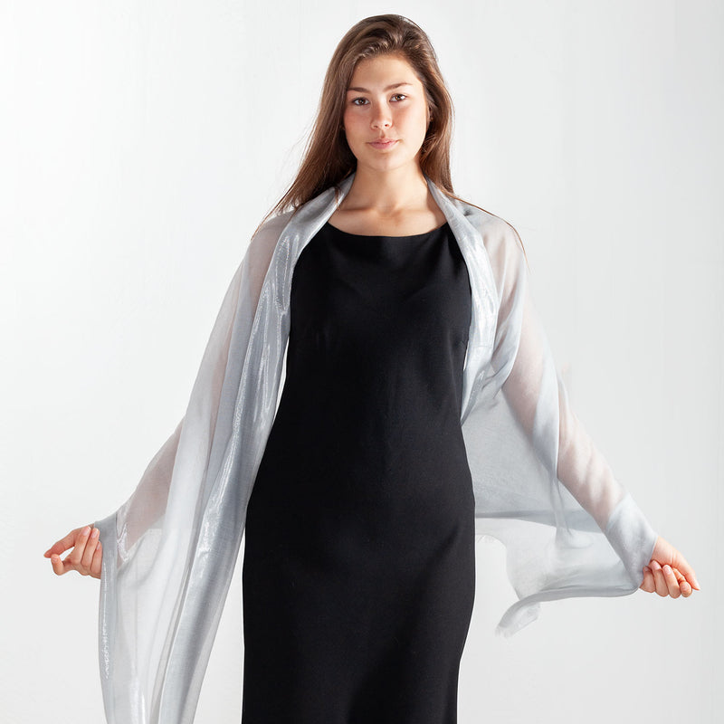 Silver Bordered Cashmere Pashmina Stole in Silver