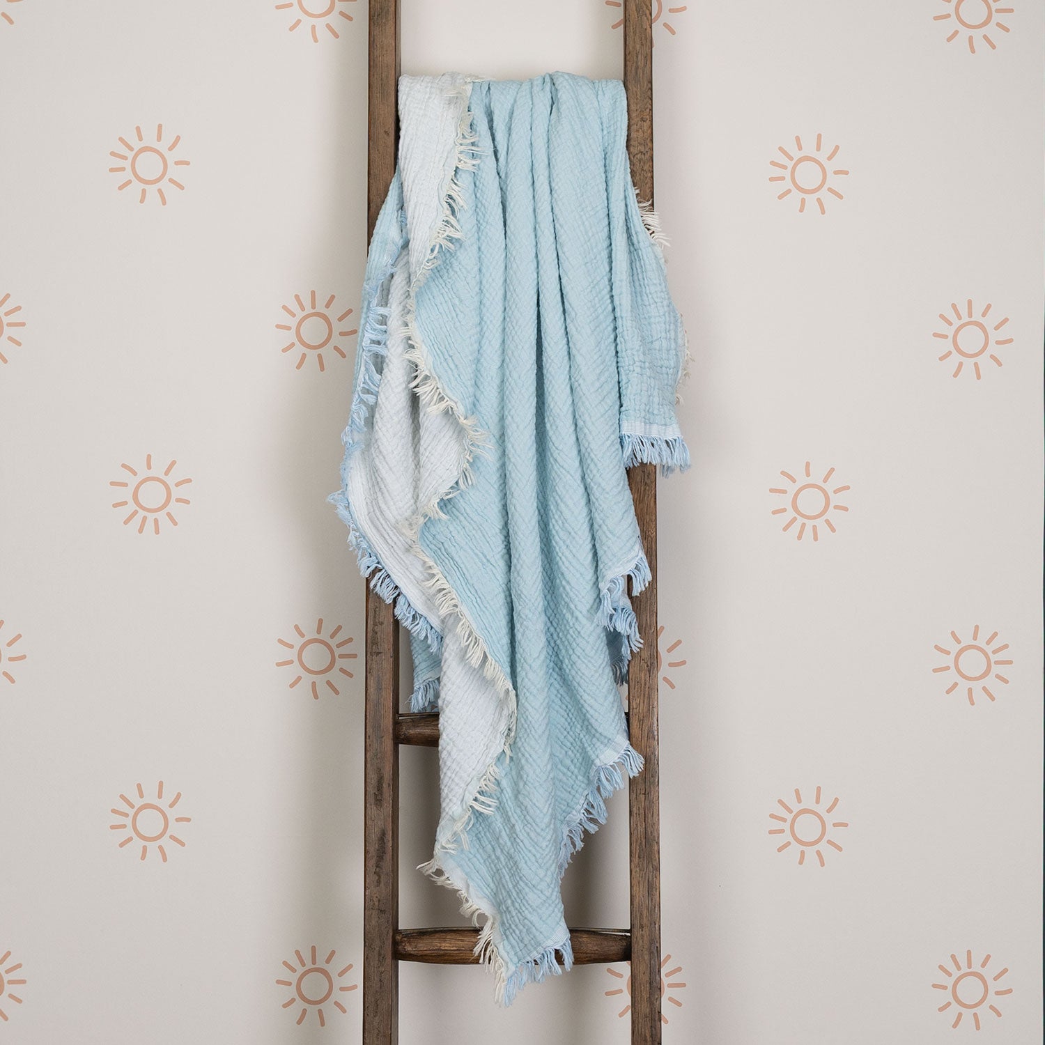 Organic Cotton Muslin Baby Blanket Blue & White