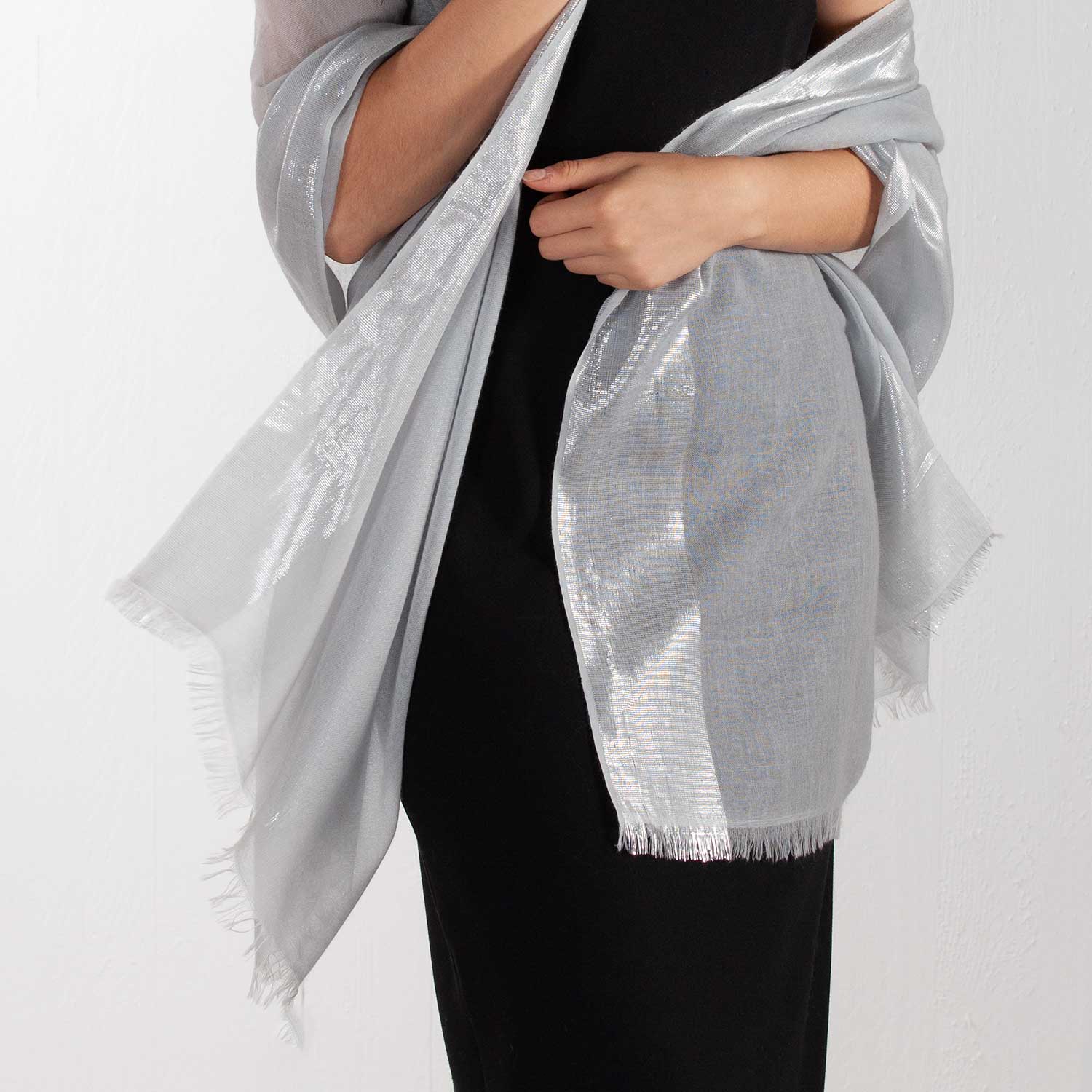 Silver Bordered Cashmere Stole Silver The Wool Company