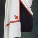Sozni Hand Embroidered White Cashmere Pashmina
