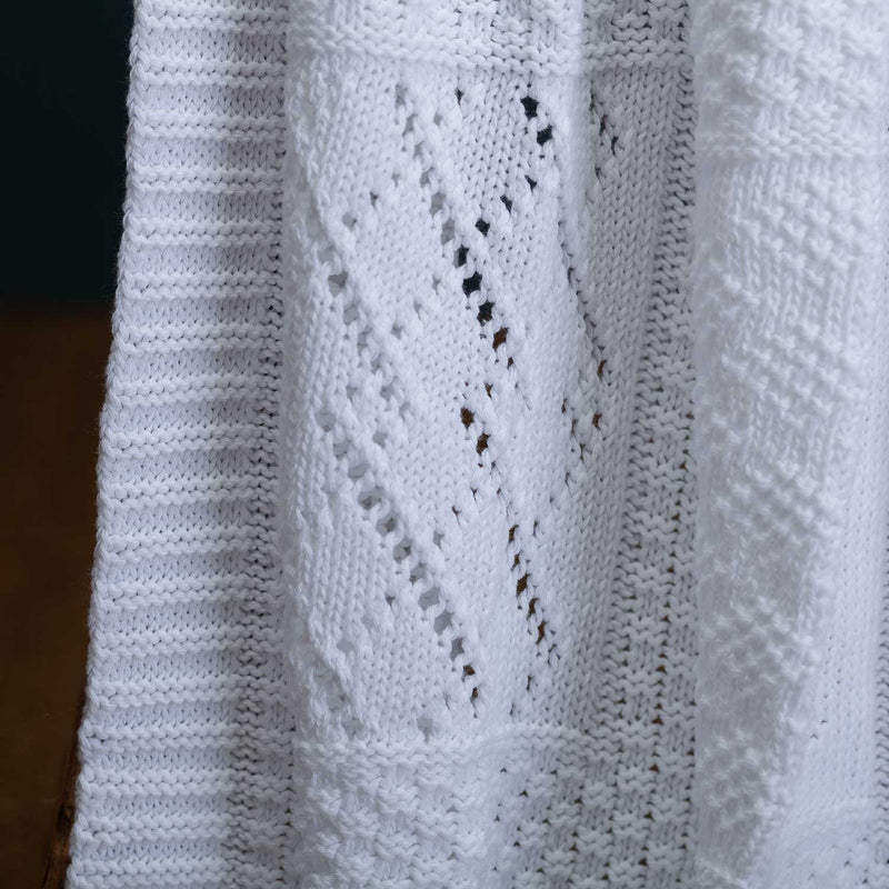 Patterned Knitted Baby Blanket White