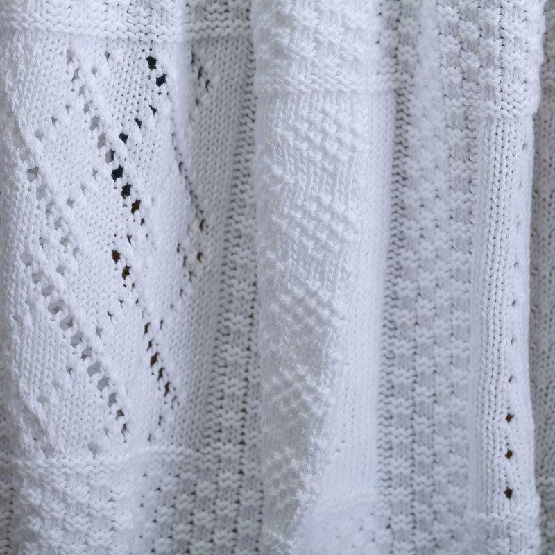 Patterned Knitted Baby Blanket White