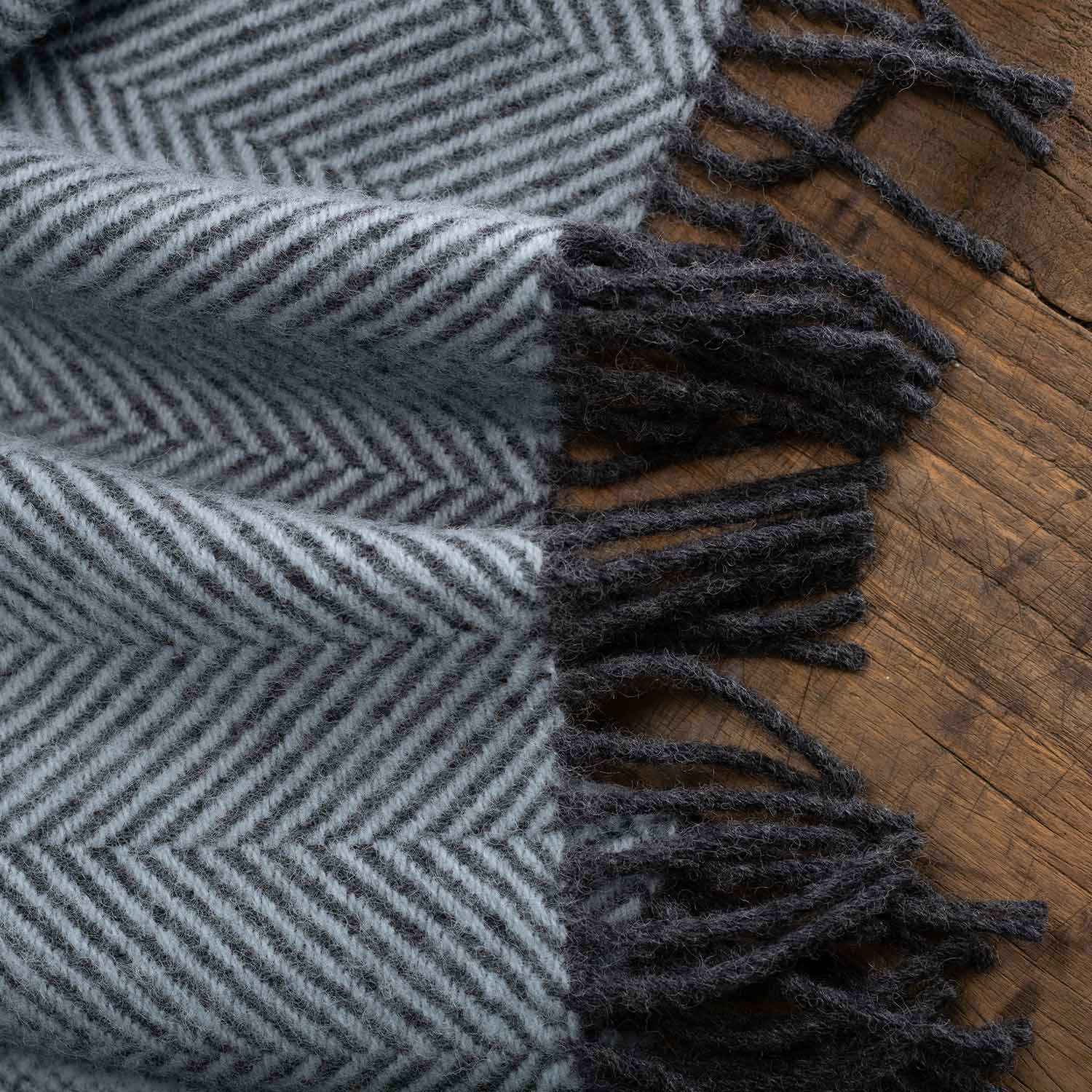 Pure New Wool Herringbone Throw Winter Sky