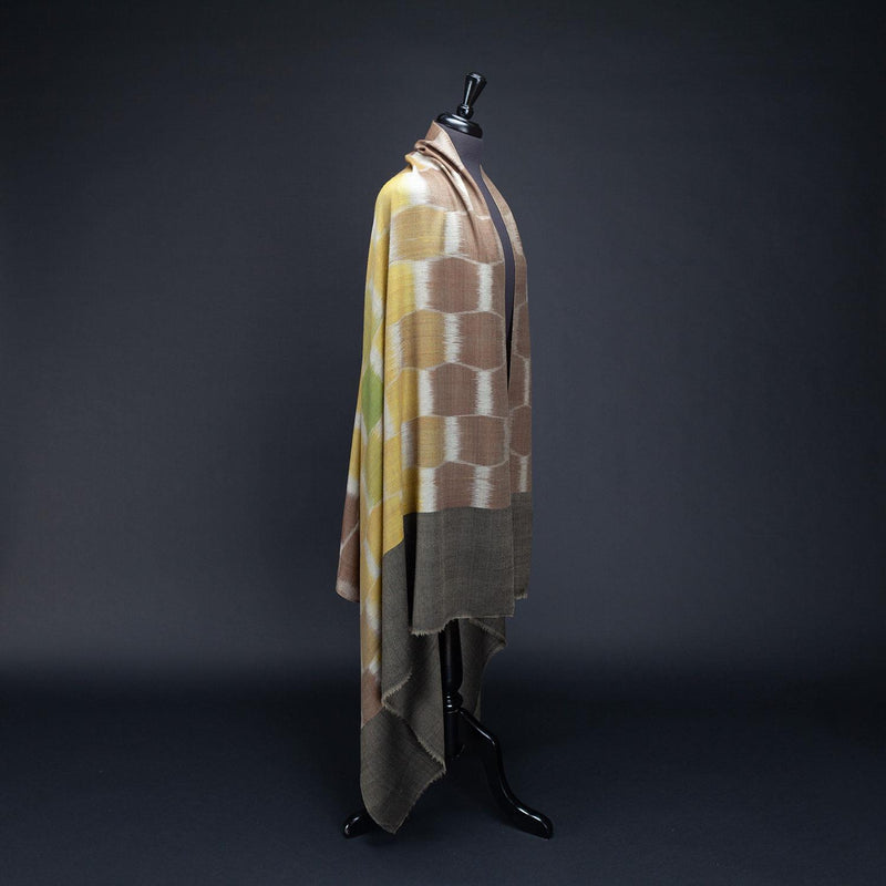 Ikat Pashmina Shawl Mocha & Yellow Ochre