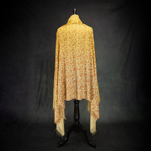 Yellow Ombre Hand Embroidered Cashmere Pashmina