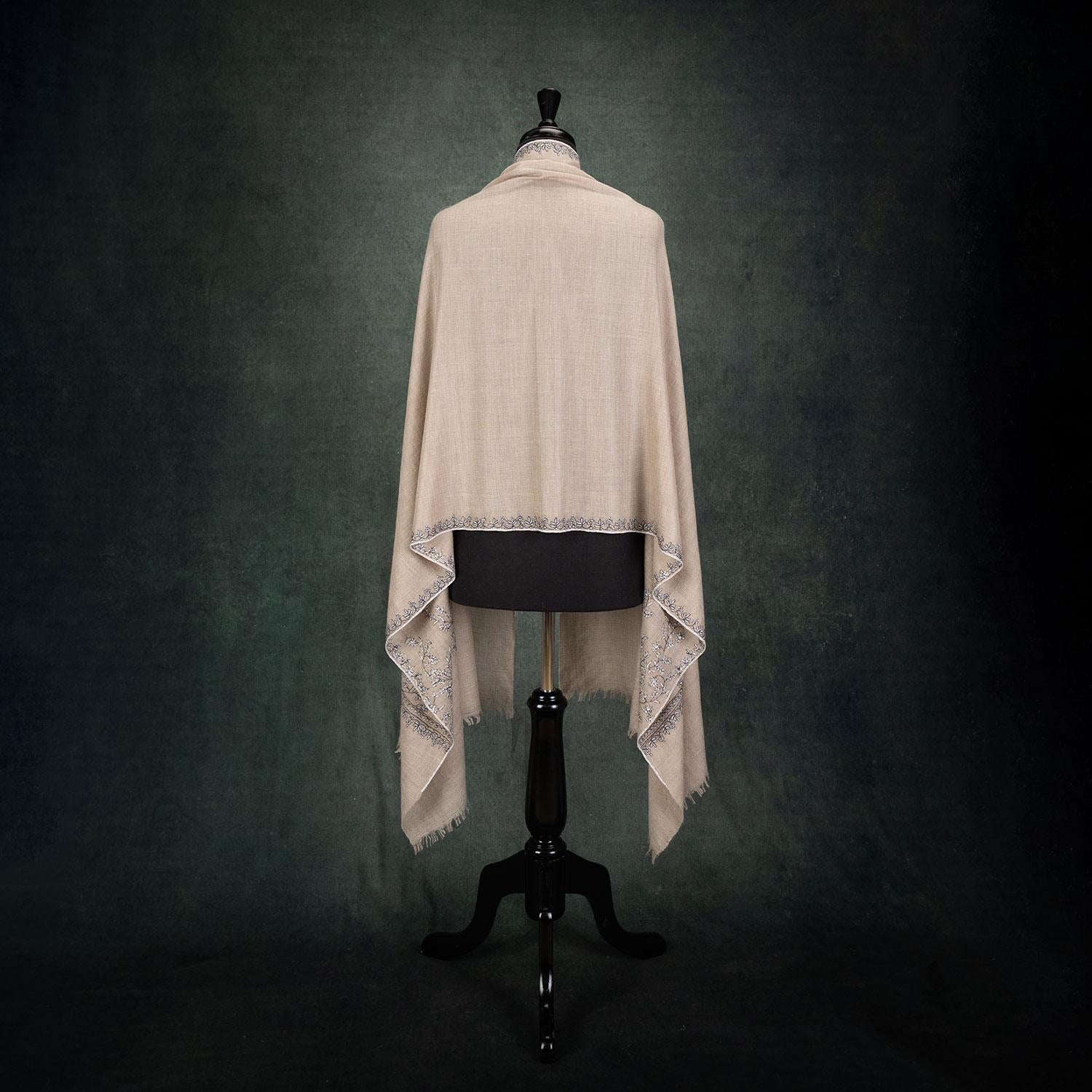 Spring of Kashmir Stole Black & White Hand Embroidery