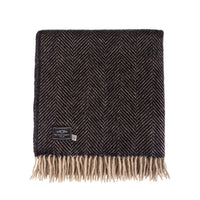 Pure New Wool Herringbone Throw Ebony & Tan