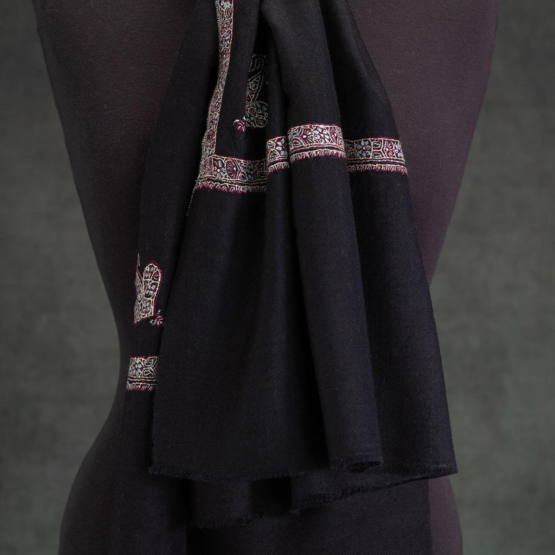 Hand Embroidered Eco-Toosh Hashidar Shawl Black