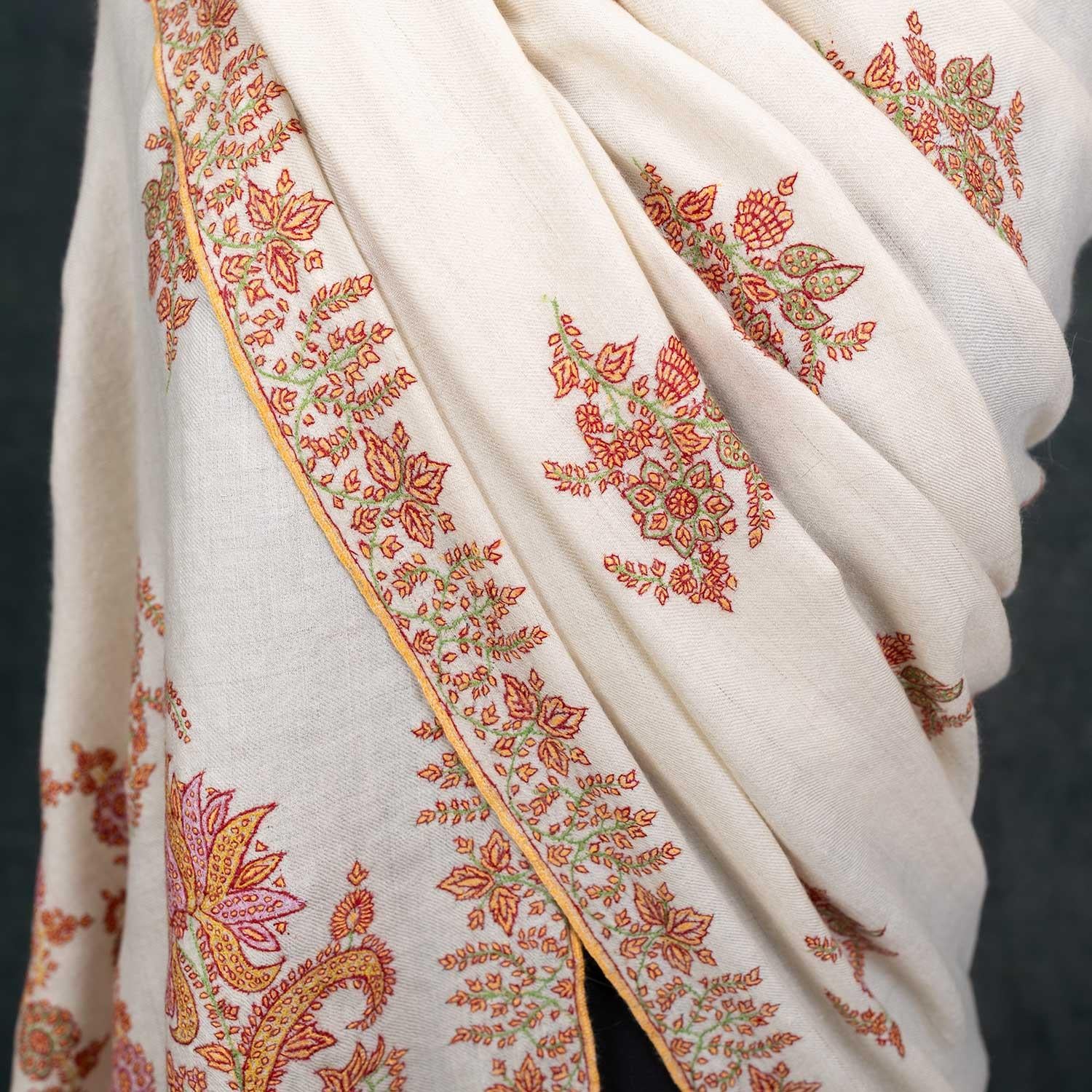 Sozni Embroidered Pashmina 'The Colours of Sunrise' Bhajan