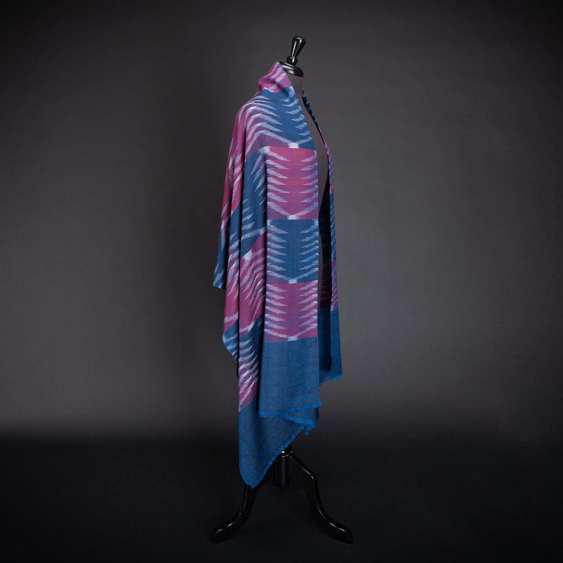 Ikat Pashmina Stole Cerulean  & Red