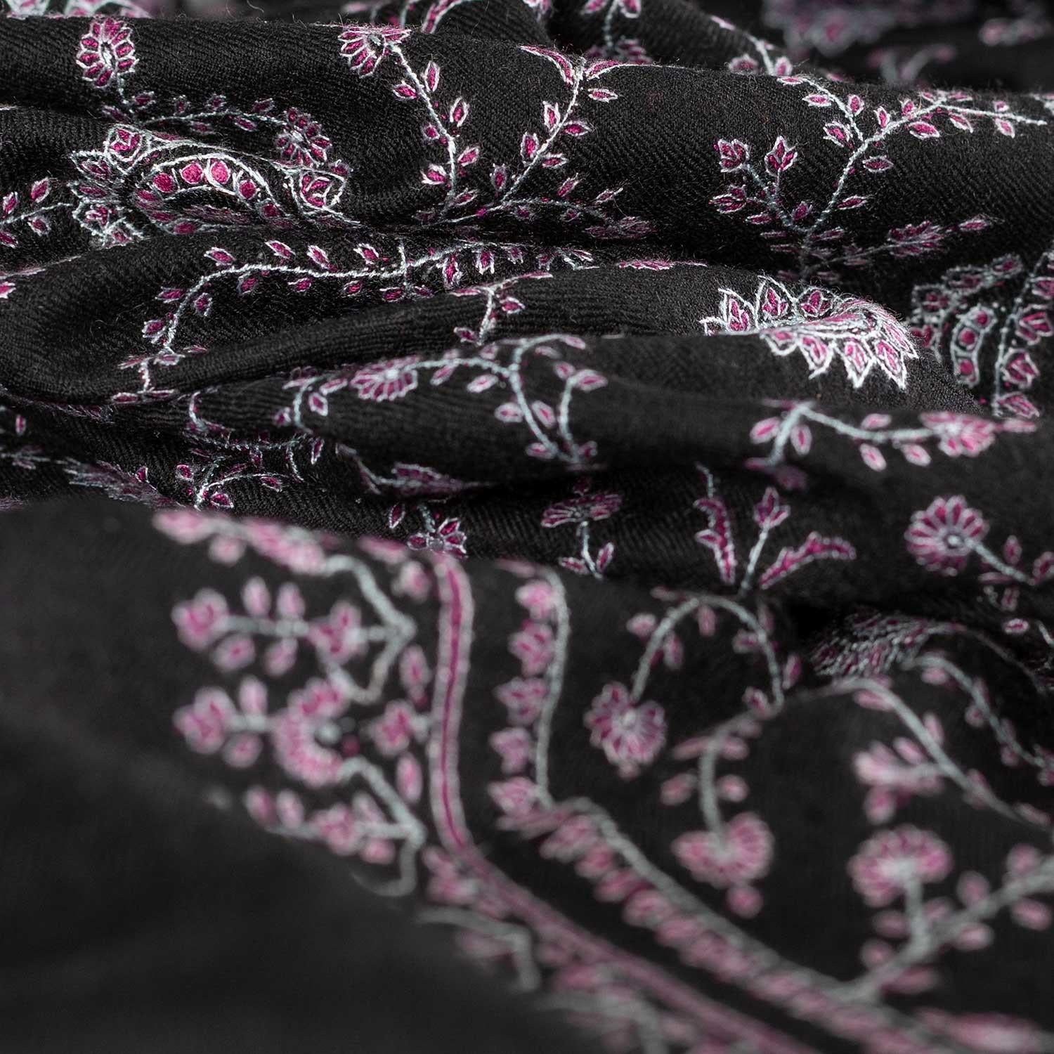 Sozni Embroidered Black Chakra Shawl 'Sudarshan'