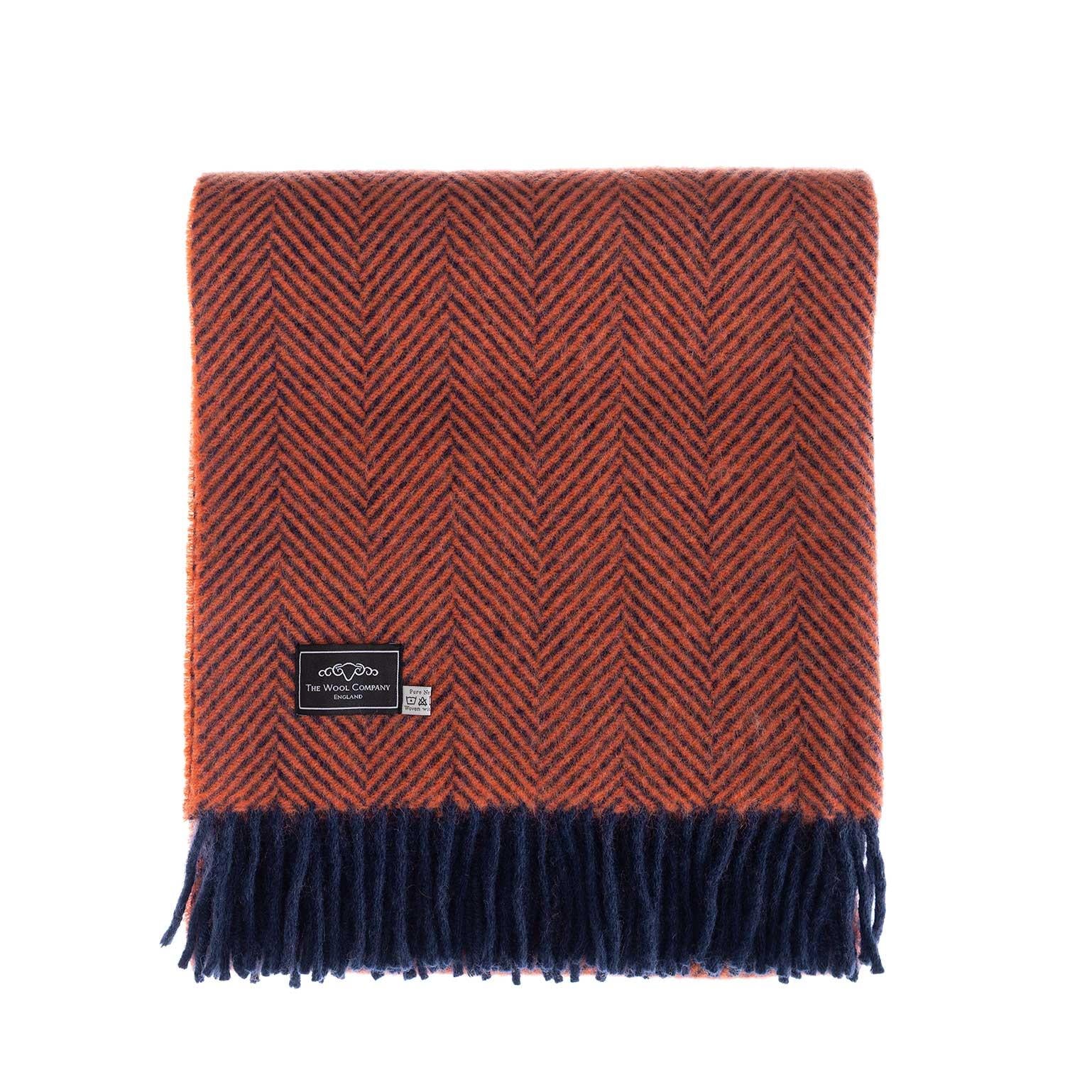Pure New Wool Herringbone Knee Rug Coral & Navy