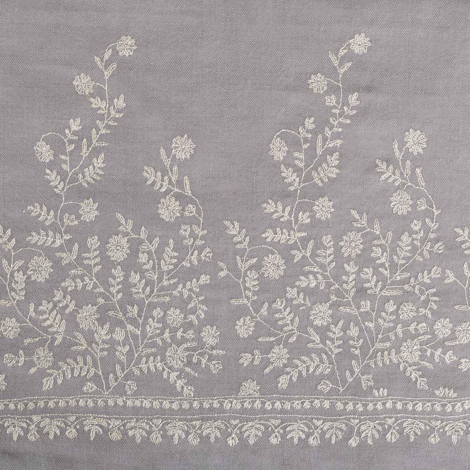 Spring of Kashmir Hand Embroidered Stole Silver