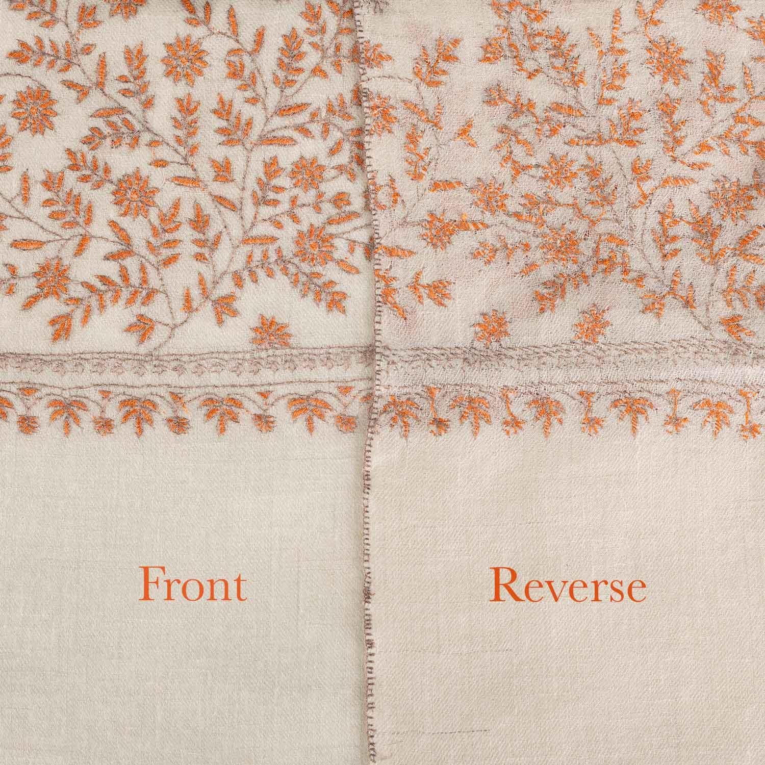 Spring of Kashmir Stole Orange Hand Embroidery