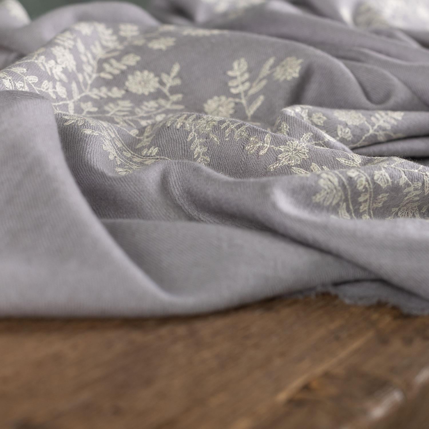 Spring of Kashmir Hand Embroidered Stole Silver